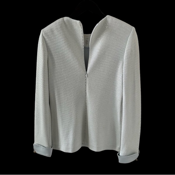 St. John Light Blue Crystal and Paillette Long Sleeve French Cuff Knit Top - Picture 7 of 9